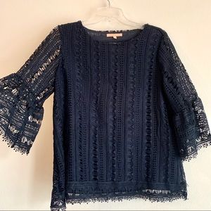 💕Navy Eyelet 3/4 Sleeve Top